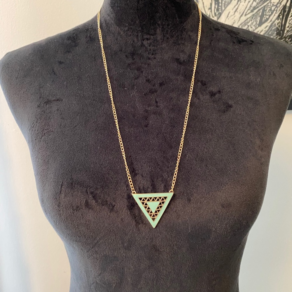 3/$10 MIX AND MATCH JEWERY BUNDLE AQUA AND GOLD TRIANGLE PENDANT NECKLACE